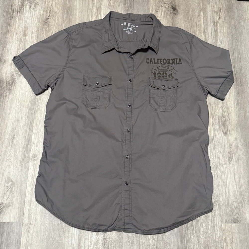 Arizona brand‎ men's button-down, gray drag race, pearl snap short sleeve 2XL